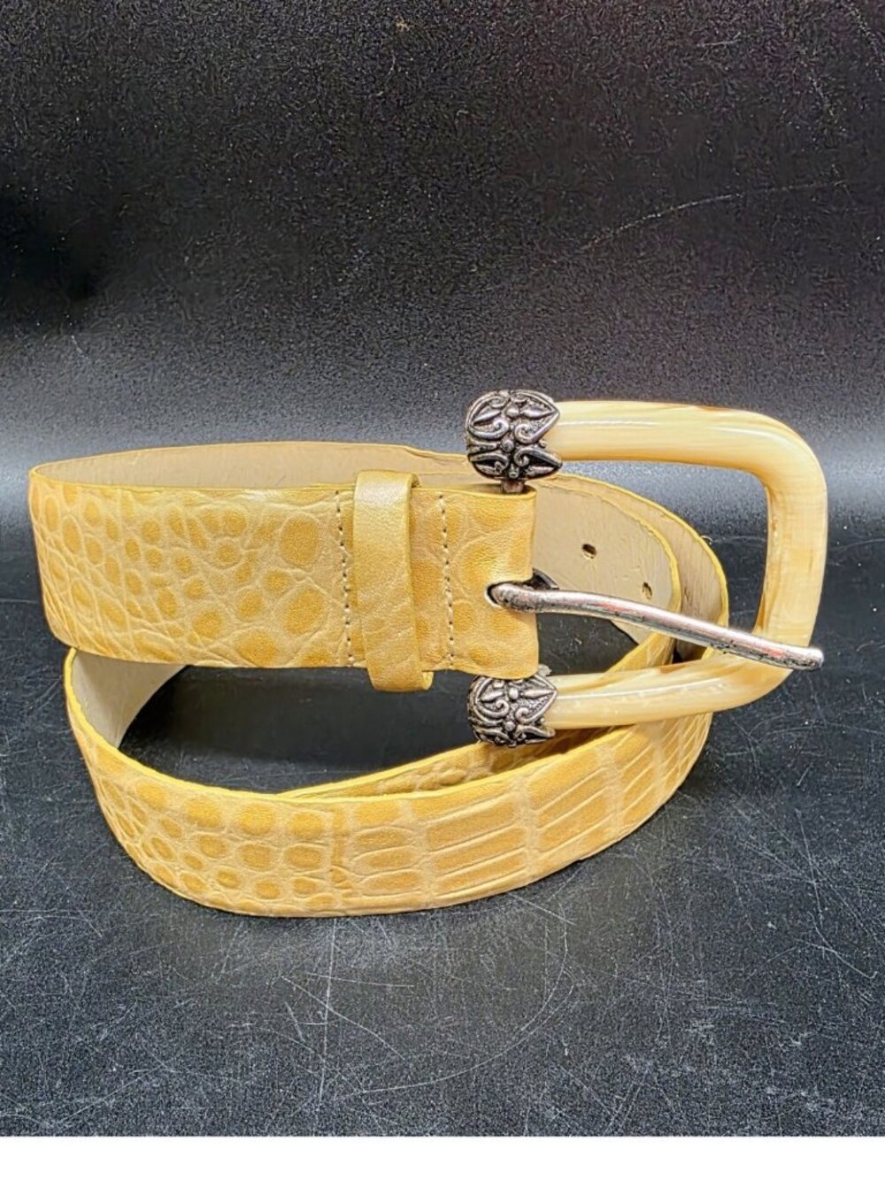Sandy Duftler Vintage Embossed Crocodile Print Leather Belt #6373 Small Cowgirl